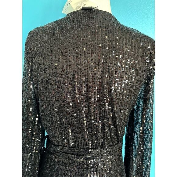 NWT BARDOT Black Sequined Short LBD Dress Cross-Front US 4 EU 36 RTL $159.00 - Picture 6 of 9